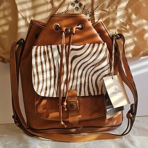 Patricia Nash Leather And Zebra Printed Calf Hairs Bucket Bag